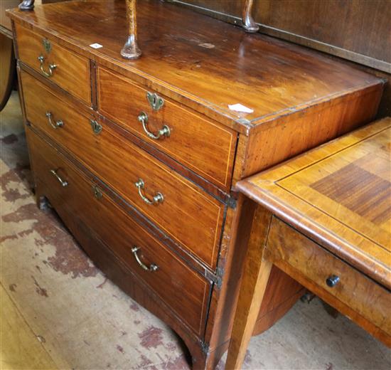 Late George III inlaid mahogany straight fronted chest of drawers (damaged)